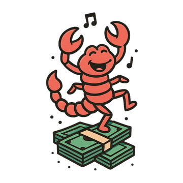 The ScorpEase scorpion dancing on a stack of cash